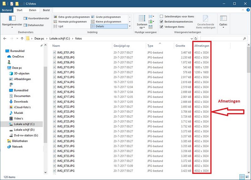 Foto afmeting, foto formaat, Windows 10 Help