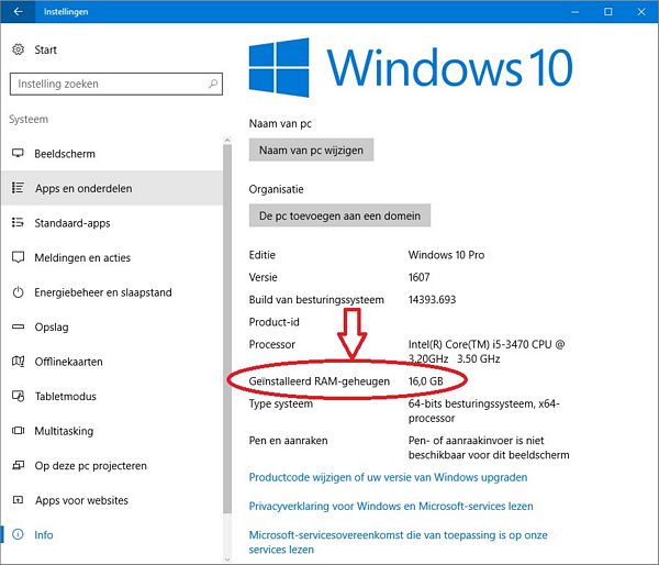 Windows 10 Help, Geheugen