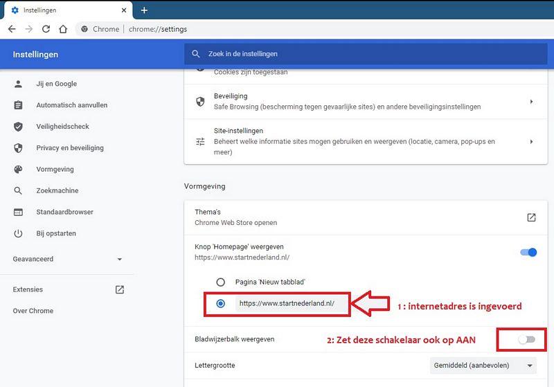 StartNederland.nl als startpagina in Google Chrome