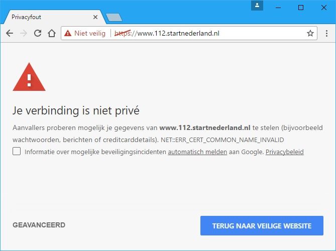 Je verbinding is niet prive, Windows 10 Help