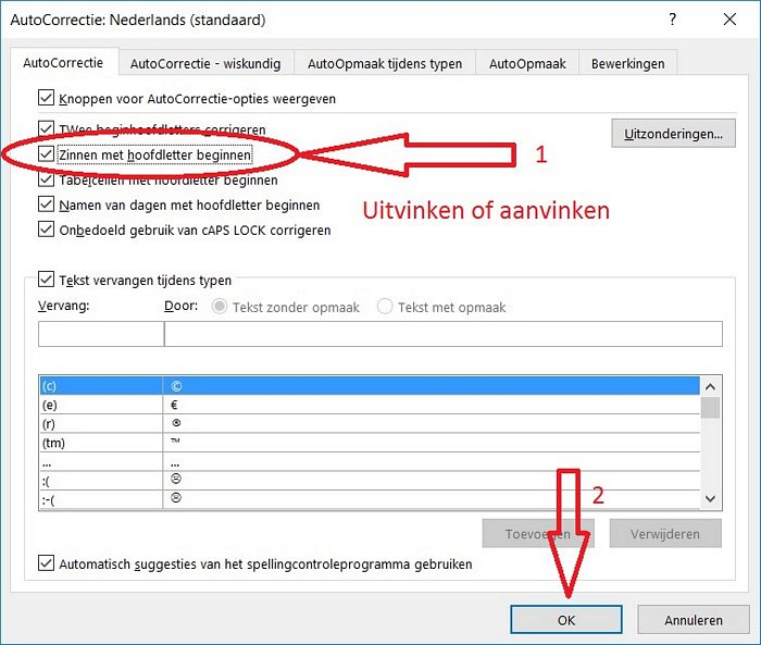 Hoofdletters in Word uitschakelen of inschakelen, info op Windows10Help.nl